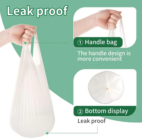 Vista 4 de Bolsas de basura biodegradables con asa de 4 a 5 galones, bolsas de basura 100% compostables, bolsas de basura para cocina, baño, oficina, jardín
