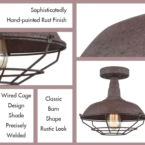 Vista 3 de DAYCENT Lámpara de Techo Rústica Semi-Empotrada Estilo Granero, Accesorio de Iluminación Estilo Granero, Lámpara de Techo de Jaula de Metal