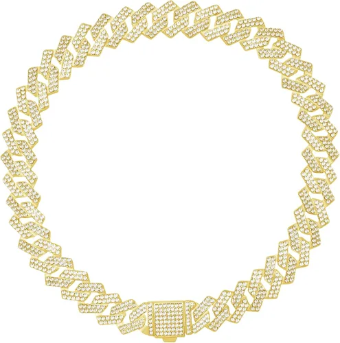 Vista 12 de Cadena de metal con diamantes para perros con hebilla segura, collares para mascotas para perros grandes y medianos