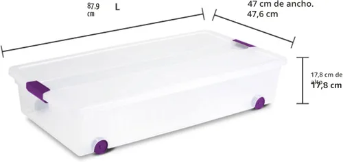 Vista 3 de Sterilite ClearView Latch - Caja de almacenamiento con ruedas para debajo de la cama, contenedor apilable con tapa, contenedor de plástico