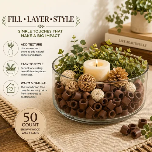 Vista 3 de Hosley Dije rústico para centros de mesa, decoración del hogar y arreglos florales seleccionados a mano, rellenos de madera recuperada para Marrón