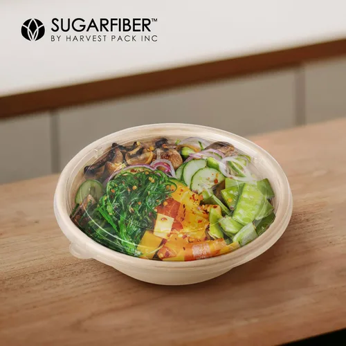 Vista 6 de Harvest Pack - Tazones redondos de papel de 32 onzas con tapas planas, compostables, resistentes, ecológicos, desechables, para bagazo, fibras