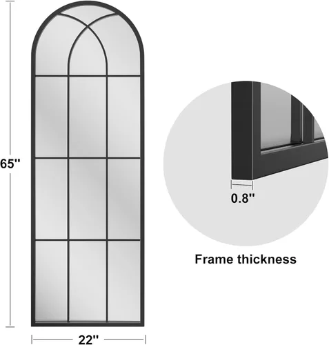 Vista 10 de Degfig - Espejo arqueado de longitud completa, espejo de pie de 64 x 21 pulgadas, espejos de cuerpo completo con soporte para sala de estar, Negro