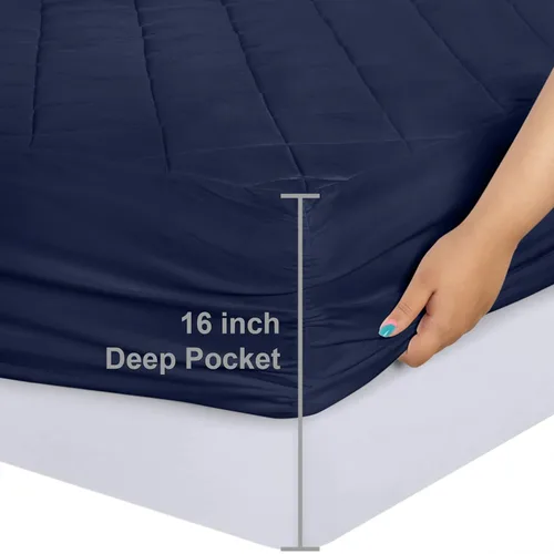 Vista 3 de Utopia Bedding - Cubrecolchón acolchado y ajustado, tamaño individual, protector y cubierta elástica para colchón con bolsillo profundo que se Azul