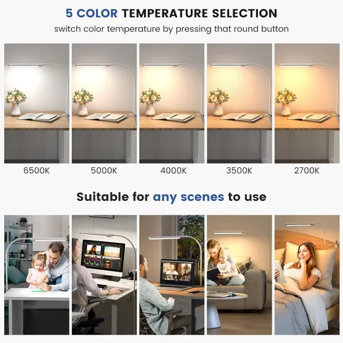 Vista 4 de MY BEAUTY LIGHT Lámpara de escritorio LED inteligente con abrazadera, luz de escritorio con sensor de onda de mano, 2700-6500K 5 temperaturas