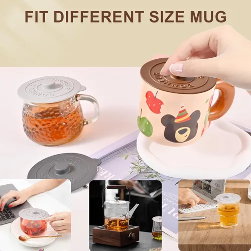 Vista 6 de Cubiertas de Tazas de Silicona (Juego de 3), Tapas de Silicona Multicolor para Tazas, Tazas, Teteras, Cubiertas Flexibles para Tazas, Tapas de Tazas
