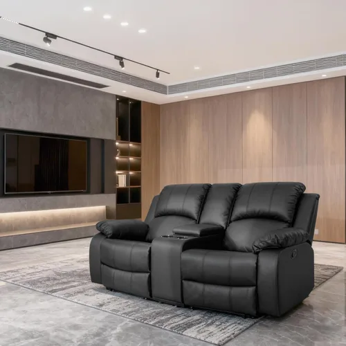 Vista 8 de Juegos de muebles de sala de estar, sofá reclinable de cuero, juego de sofá seccional con mesa de centro y portavasos, muebles de 3 piezas para sala