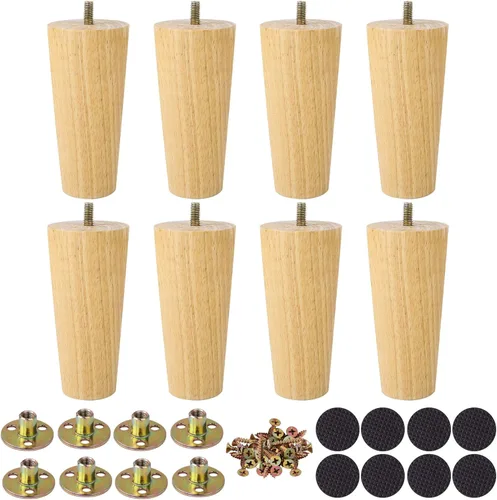 Vista 10 de uxcell Patas de madera para muebles, patas de sofá de 2 pulgadas, patas redondas de madera maciza, patas de sofá de color madera, patas de repuesto