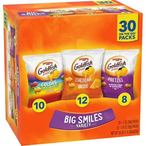Vista 8 de Goldfish Crackers Big Smiles con galletas Cheddar, Colors y Pretzel, paquetes de aperitivos, caja de 30 CT