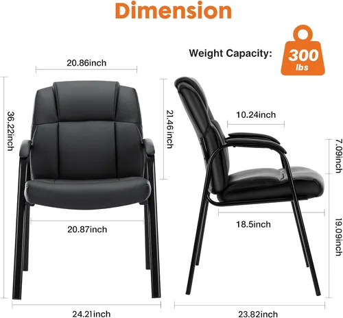 Vista 2 de Sillas de sala de espera Sweetcrispy, silla de oficina ejecutiva grande y alta de piel sintética sin ruedas con brazos acolchados para recepción