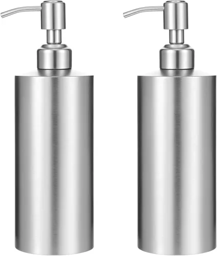 2 dispensadores de jabón de níquel cepillado de acero inoxidable (18.6 onzas/18.6 fl oz), botella de jabón líquido de manos para encimera, a prueba