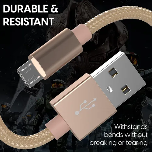 Vista 5 de TalkWorks 14093 - Cable de carga compatible con controladores de juegos Xbox One, cable de carga micro USB trenzado de nailon de 6 pies, carga