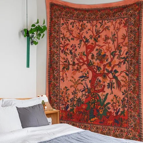 Vista 18 de Craft Trade Tapiz de algodón indio con mandala para colgar en la pared, diseño de árbol de la vida, estético, bohemio, hippie, sala de estar, Verde
