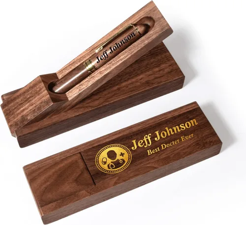 Vista 7 de Bolígrafo de madera personalizado con estuche, bolígrafo de palisandro rojo personalizado con texto grabado dorado, gran regalo ideal