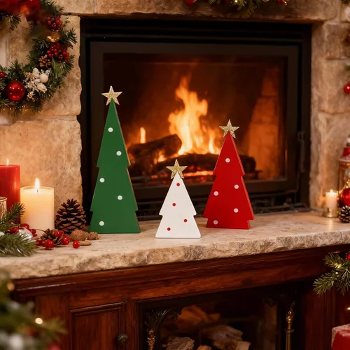 Vista 6 de Decoraciones de Navidad para interiores, 3 piezas de decoración de árboles de Navidad, decoración de estante de mesa, centros de mesa de madera