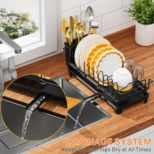 Vista 7 de Escurridor de platos pequeño - Escurridor de platos expandible con bandeja