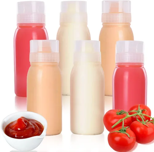 Vista 4 de Botellas exprimibles porosas de condimentos, recipiente pequeño para aderezo para ensaladas y salsa, botella multiboquilla, 6 piezas, 6 onzas, 5