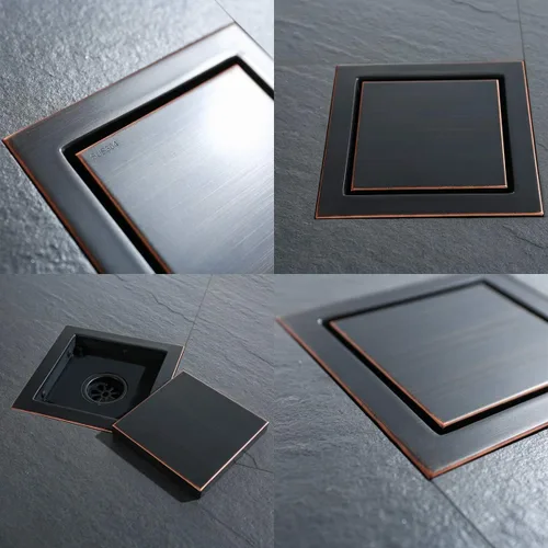 Vista 42 de RANDOM Drenaje de ducha redondo SUS304 de acero inoxidable dorado cepillado Drenaje de ducha de 4 pulgadas con brida de base de PVC ajustable