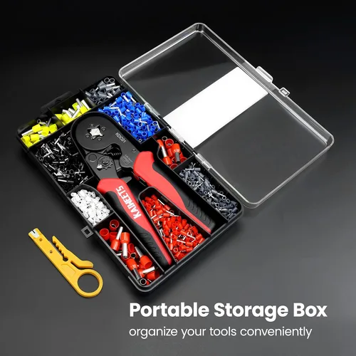 Vista 5 de KAIWEETS Kit de herramientas de prensado de virola, juego de alicates de crimpado de virola de alambre autoajustable AWG 23-7 con 1200 piezas