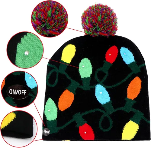 Vista 3 de OurWarm LED Christmas Beanie Light up Christmas Hats, Knit Hats with 6 Colorful LED Lights, Unisex Winter Snow Hat