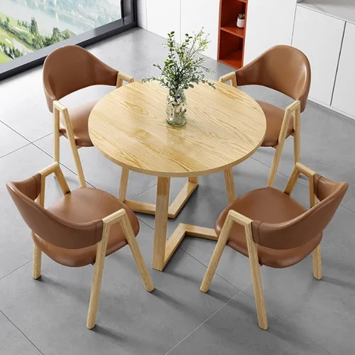 Vista 19 de YVYKFZD Office Reception Room Club Table and Chair Set, Simple Kitchen Dining Table Set for 4, Round Conference Table with Metal Legs, Small