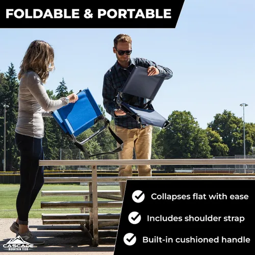 Vista 6 de Cascade Mountain Tech - Asientos de estadio portátiles, de acero plegables para gradas descubiertas, en color negro, tamaño regular de 17 pulgadas