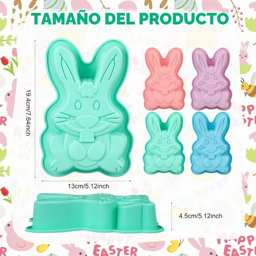 Vista 2 de SiliFine 4 paquetes de moldes de silicona de Pascua, moldes de conejo, moldes de chocolate, moldes para hornear conejos, bandejas de silicona