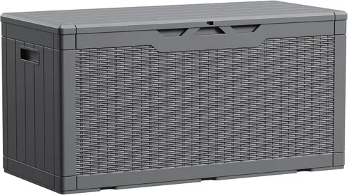 Vista 20 de Devoko Caja de Cubierta de Resina Impermeable Grande de 100 Galones para Interiores y Exteriores, Contenedor de Almacenamiento con Cerradura