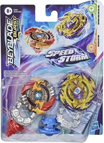 Vista 2 de Beyblade Burst Surge Speedstorm Spear Valtryek V6 y Regulus R6 Spinning Top Pack - 2 juegos de batalla para niños a partir de 8 años