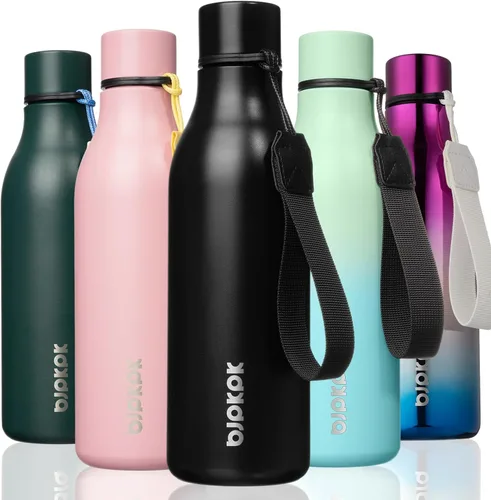 Vista 17 de BJPKPK - Botellas de agua aisladas, botella de agua de metal de acero inoxidable de 25 oz con correa, jarras, tazas, frascos libres de BPA a prueba
