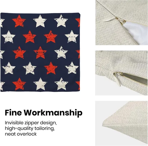 Vista 55 de Juego de 2 fundas de almohada de 16 x 16 pulgadas, diseño de estrellas azules del Día de la Independencia, almohadas decorativas para exteriores