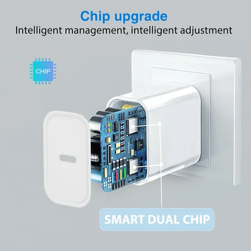 Vista 4 de Cargador de iPhone de 25 W, paquete de 2 adaptadores de carga rápida USB C de 25 W PD de pared con 2 cables tipo C a Lightning de 10 pies de largo