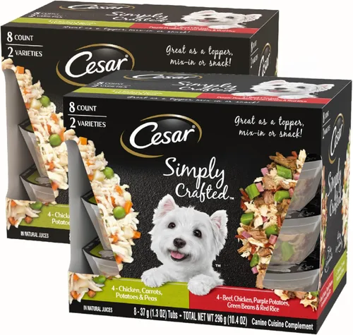 CESAR SIMPLY CRAFTED - Alimento húmedo suave para perros adultos, paquete variado de pollo, zanahorias, patatas y guisantes y carne de res, pollo,