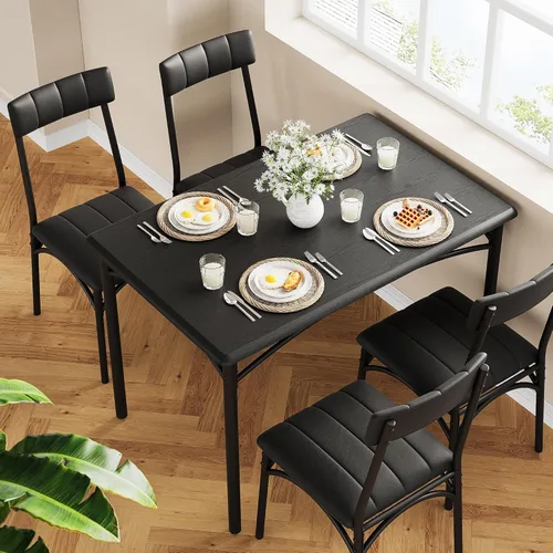 Vista 31 de Mesa de cocina y sillas para 4, juego de mesa de comedor para 4 personas con sillas tapizadas, juego de mesa de cocina rectangular de 5 piezas