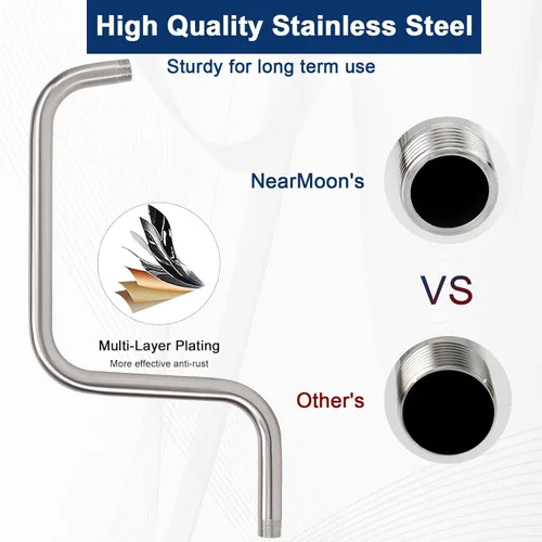 Vista 3 de NearMoon Brazo de extensión de ducha en forma de S con brida, tubo extensor de cabezal de ducha de altura alta de acero inoxidable, extensión