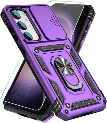 Vista 19 de SunStory Funda para Samsung Galaxy S21 con protector de pantalla HD, funda para cámara deslizante y soporte de anillo giratorio, grado militar