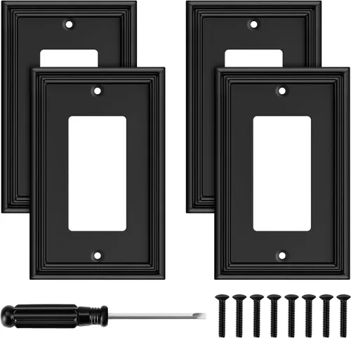 Vista 13 de Placa Decorativa Moderna Negra para Interruptor de Luz, Cubiertas de Tomacorriente Decorativas, Placas de Interruptor Basculante, Material de Fibra