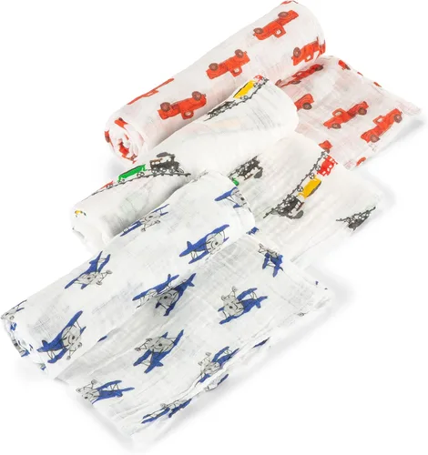 LollyBanks Paquete de 3 Mantas de Muselina para Envolver, Mantas de Envolver de 100% Algodón de Muselina Suaves para Bebés Varones, 47 x 47