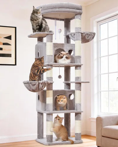 Taoqimiao Heavy Duty Cat Tree, 73in Cat Tower for Indoor Cats 25 lbs+, Extra Large Cat Tree, 2 Widen Condos, Enlarged Sleeping Platform, 9
