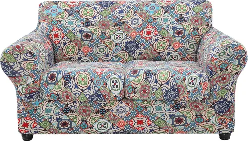 Vista 28 de hyha Funda para sofá, fundas para sofá biplaza, diseño floral, elásticas, estampadas, 3 piezas, fundas para sofá de 2 cojines separados, protector