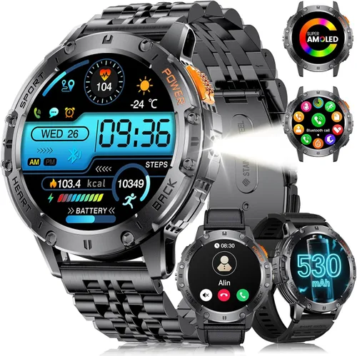 Vista 10 de LIGE Reloj inteligente AMOLED de 1.43 pulgadas para hombre con linterna, llamadas Bluetooth, más de 100 modos deportivos, 530 mAh, IP68 impermeable