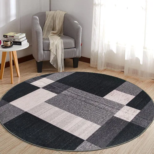 Vista 24 de Alfombra con diseño moderno de cuadros (antideslizante), color gris Azul