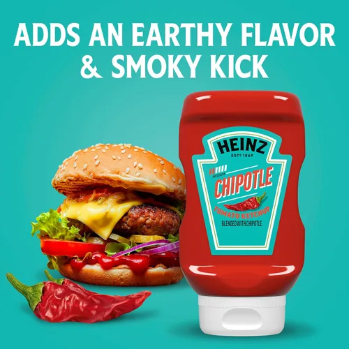 Vista 7 de Heinz Ketchup de tomate mezclado con chipotle, botella exprimible de 14 onzas