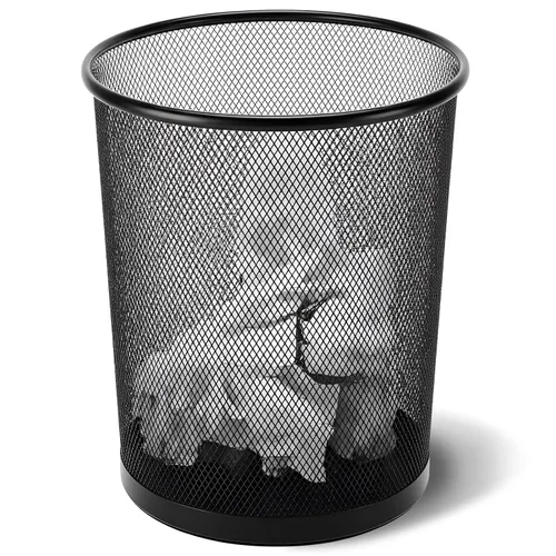 Vista 11 de Zeyune Silver Office Trash Can Mesh Trash Can 4 Gallon Metal Wire Mesh Waste Paper Basket Round Small Garbage Bin for Office Bathroom Home Bedroom