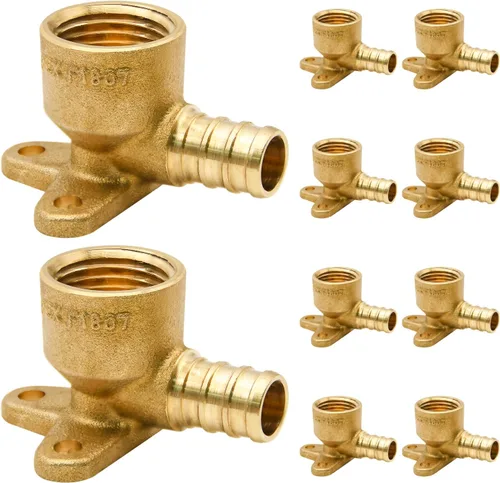 Vista 10 de Paquete de 5 accesorios de codo de oreja, PEX 1/2" x 1/2" NPT hembra adaptador roscado de crimpado, latón, puerto completo para tuberías PEX