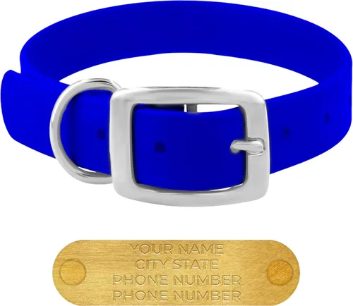 Vista 10 de Regal Dog Products Collares de perro pequeños negros impermeables con placa de nombre personalizada grabada Collar de perro de Biothane