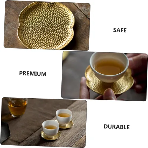 Vista 3 de BESTonZON Posavasos de cobre para té, plato de postre, juego de té vintage, accesorios de escritorio retro, posavasos de té chino, posavasos
