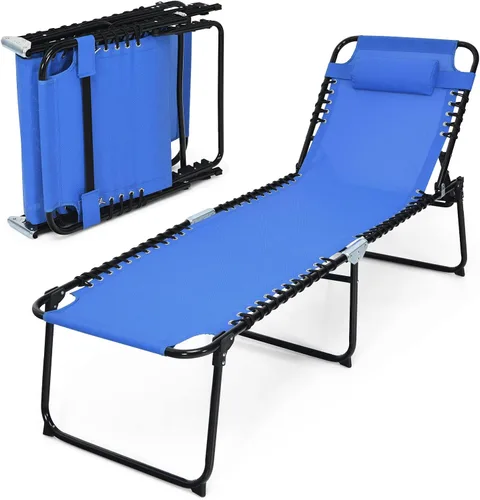 Vista 13 de Tangkula Sillón de playa plegable para exteriores, silla para tomar el sol con reposacabezas extraíble, respaldo ajustable de 4 posiciones, tumbona