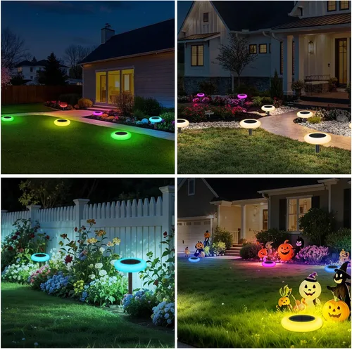 Vista 8 de intelamp Luces solares impermeables para exteriores, paquete de 6 luces solares que cambian de color, control remoto, luz de camino para patio