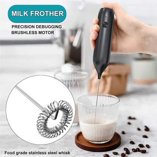 Vista 4 de Espumador de café de mano, espumador de mano recargable por USB, espumador de leche de mano ajustable para capuchinos, chocolate caliente, batidos